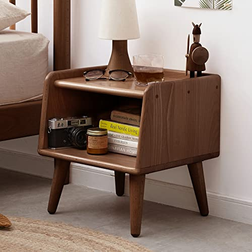15.75 Pure Solid Wood Bedside Cabinet Modern Simple Nightstands European Beech Bedside Cabinet Nordic Bedroom Solid Beech Storage Cabinet,Walnut