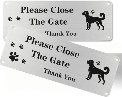 2 Pack Reflective Please Close The Gate Dog Signs - 25×9cm Aluminum Sign with Pre-Drilled Holes, UV Resistant, Waterproof & Anti-Rust for Outdoor Gate, Wall & Fence
