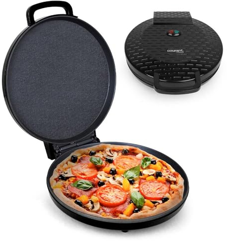 Courant Kosher Pizza Maker 12-inch Pizzas Machine, Cool-touch Handle Non-Stick plates Pizza oven Electric Countertop Oven for Home School, Indoor Griddle, Does Not Require Immersion (Tevilah)-Black