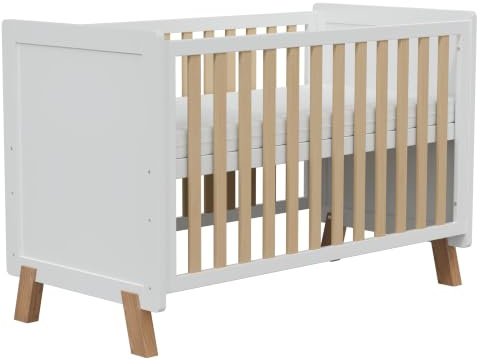 LOVIAN BABY Lit pour bébé en Bois 3-en-1, Berceau, lit Convertible avec barrière de Dentition, Base Ajustable à 3 Positions, Garde-Corps Court et Matelas Inclus, pour bébés de 0 à 5 Ans