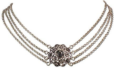 Trachtenkette nostalgisch - Damen Dirndlkette mit Strass-Stein Kristallstein, Trachten-Collier für Trachtenbluse und Lederhose, Trachtenschmuck fürs Oktoberfest Dirndl-Schmuck (antik-silber-farben)
