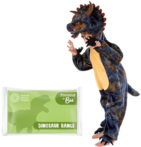 PRETEND TO BEE Triceratops dinosaurie maskeraddräkt för barn, officiellt naturhistoriskt museum, onesie, 3-5 år