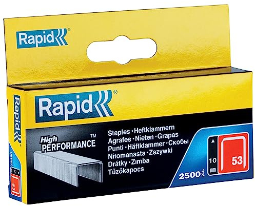 Rapid Tackerklammern Typ 53, 10 mm, 2.500 Stk. Feindrahtklammern | Galvanisierter Qualitätsstahl; präziser Anschnitt; kompatibel mit Typ 53 Tackern; für Holz, Stoffe und Leder; 10 mm Länge