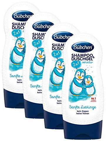 Bübchen Kids Shampoo und Duschgel sensitiv Sanfte Lieblinge, Kinder-Shampoo und -duschgel, pH-hautneutrale Pflege für Kinderhaut, mit frischem Duft, Menge: 4 x 230 ml