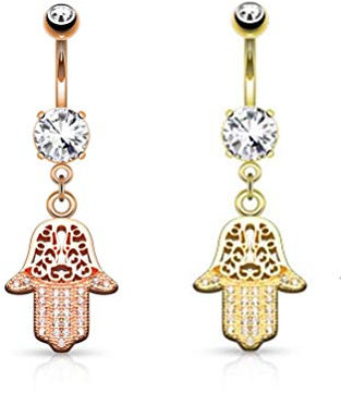 Paula & Fritz® Bauch-nabelpiercing Chirurgenstahl Set Banane Bauch-Piercing Bananabell Nabel-Piercing Anhänger Hamsa Hand 10-mm Stab-länge