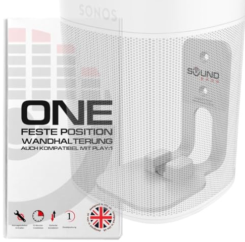 Sound Bass ONE, GEN 2, ONE SL & Play:1 Väggfäste, Vit, Enkelt | Kompatibelt Med Sonos ONE, ONE Gen 2, ONE SL & PLAY1 Högtalare, Fast Position, Enkelt (1 st), Designad I Storbritannien