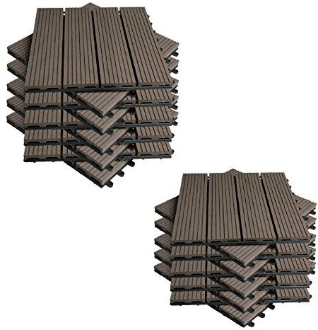 EUGAD Terrassenfliesen 22er Set für 2m², für Terrasse Balkon, WPC Fliesen 30x30cm mit Stecksystem, Kaffeebraun