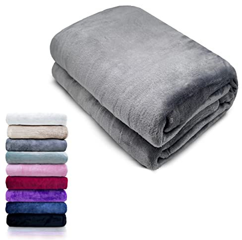 HTE Manta Microfibra para Cama Sofá y Sillón, Manta Polar Lisa de Tacto Suave Super Caliente para Adulto y Niño,Sin Arrugas (Gris, 160 x 220 cm)