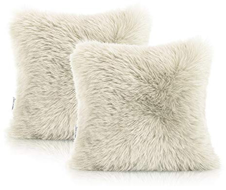 AmeliaHome Kissenbezüge Lammfell Kunstfell 2er Set Kissenbezug Deko Kissenhülle 45 x 45 cm Dokka Beige