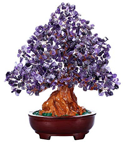 Jovivi Feng Shui Natürlicher Amethyst-Kristall-Geldbaum, Kunstharzsockel | Feng Shui Dekoration für Reichtum und Glück, künstliche Bäume, 24,1 cm