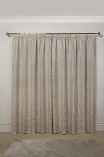 Emma Barclay – Fully Lined Curtains for Bedroom Living Room Jacquard Pencil Pleated Two Panel Paisley Damask Curtains Duchess Collection (90” x 90” Inch)(Cream)