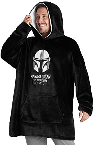 Disney Mandalorian Mens Hoodies fleece överdimensionerade filthuven baby yoda, En storlek, Svart