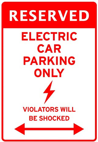 Classic Home Store Electric Car Parking Only Violators Will Be Shocked Red Novelty EV Car Graphic Charging Sign