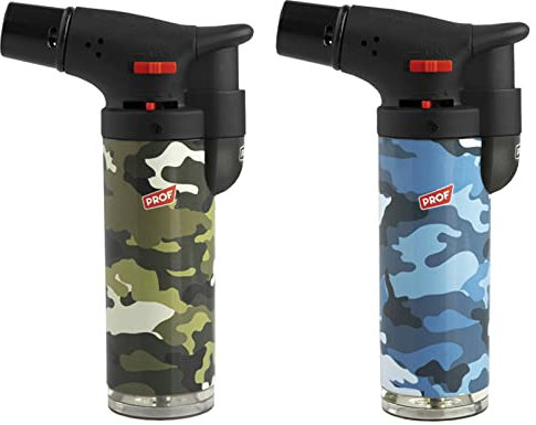 Soplete De Cocina Militar, Profesional Antorcha Butano Encendedor Mechero, Recargable, con Bloqueo de Seguridad & Llama Ajustable para barbacóa Crema Cámping (Gas precargado), Pack x2