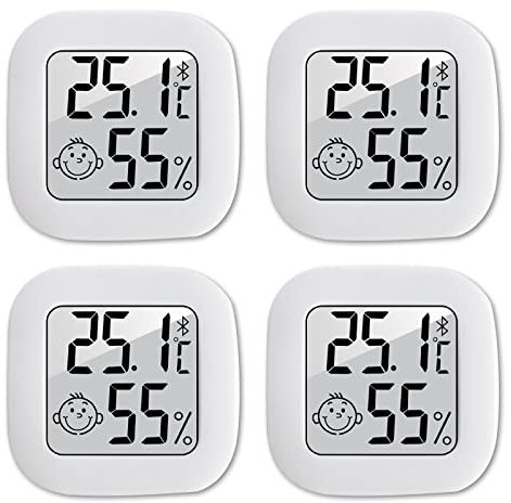 RUIZHI 4 Pezzi Mini Igrometro Termometro Digitale LCD grande da,Termometro Ambiente Interno con Livello di Comfort,Monitor di Temperatura e umidità per Casa, Serra,Baby Room,Ufficio