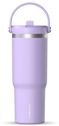 Hydrapeak Nomad - Vaso de viaje de acero inoxidable aislado de 32 onzas con asa y tapa con popote, a prueba de fugas, apto para portavasos, mantiene las bebidas frías 24 horas, botella reutilizable