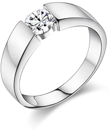 Uloveido Bague de fiançailles pour homme plaquée platine avec oxyde de zirconium rond assorti J002-M, X1/2(67.2mm), Cristal, Zircone cubique
