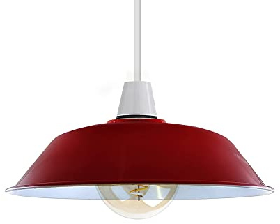 Retro-Stil, Deckenleuchte, Vintage-Stil, Industrie-Lampenschirme, rustikales Metall, gebogen, 36 cm, groß, einfache Montage, moderner Look, für Hängeleuchte, Schlafzimmer, Küche, Büro (rot)