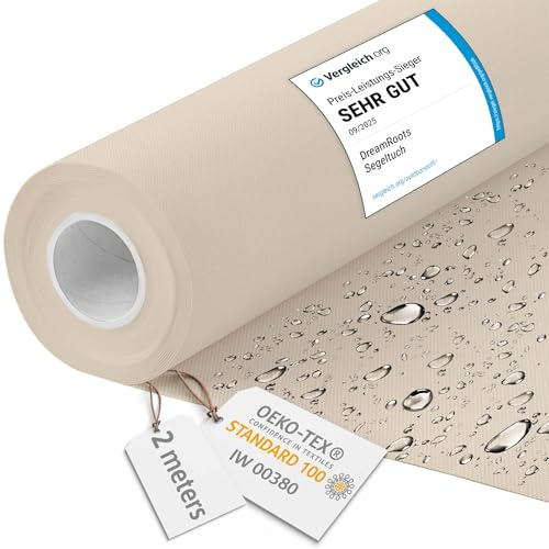 DreamRoots Markisenstoff wasserdicht Meterware, Crème, 2 m | Oxford Segeltuch, Polsterstoff, 160 cm breit, 220 g/m² 600D, wasserabweisend, für außen & Deko