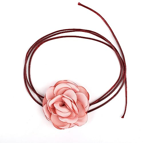 SAVITA Vintage Choker Halsband Blumen, Boho Blumen Halskette Verstellbare Stoff Rosen Halskette für Frauen Mädchen Braut Hochzeit Party Geburtstag (Hell-Pink)