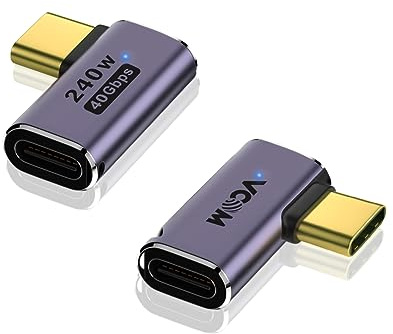 VCOM 240W USB C 90 Grad Adapter, 40Gbps USB C Winkelstecker 90 Grad | 240W Schnellladung, 8K Video-Display, Typ-C-Stecker auf Buchse, Extender für Thunderbolt4, Laptop, Handy, Tablet (2 Stück)