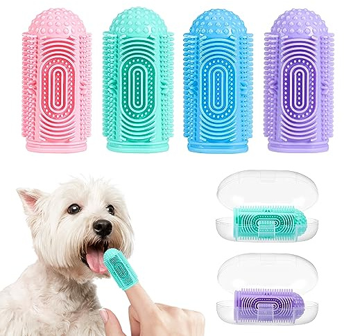 4 pezzi Spazzolino Denti Cane Piccola Taglia, Silicone, Ditale Per Pulizia Denti Cane Manuale 4 Colori