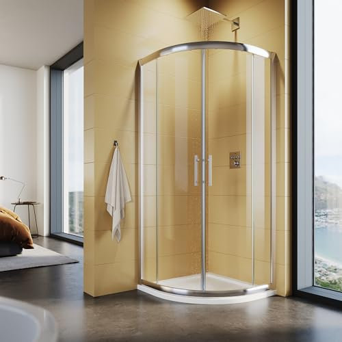 SUNXURY Cabina de ducha, 90 x 90 cm, moderna ducha redonda con puerta corredera, radio de 55 cm, cromo, ducha completa de cristal de seguridad de 5 mm, altura 185 cm, sin plato de ducha