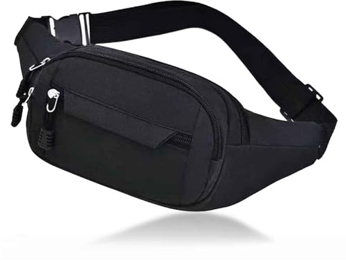 AYNKH Verstellbare Bauchtasche, Bauchtasche, wasserdicht, für Reisen, Sport, Radfahren, Joggen, Wandern, Laufen, Outdoor-Aktivitäten, Unisex, Schwarz , Einheitsgröße, Sportlich