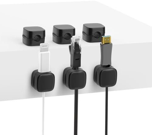 Clips de Support de Câble, Paquet de 6 Support de Câble à Fonction de Fermeture Magnétique, Organisateur de Gestion de Câble de Bureau pour Fils de Câble-Bureau, Maison, Bureau (Noir, paquet de 6)