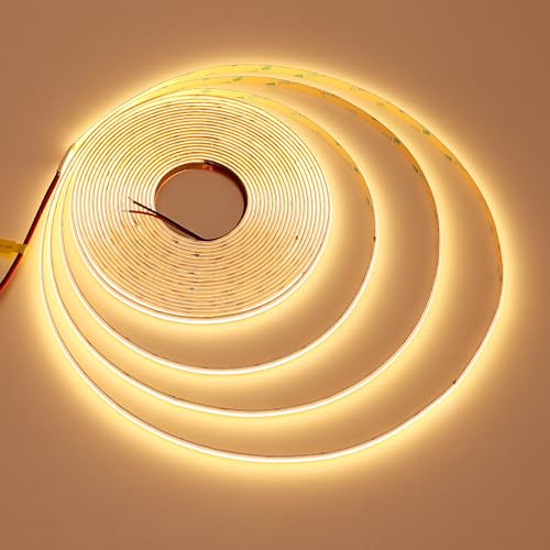 JOYLIT 10M COB LED Streifen 24V 2700K Warmweiss 120° Innen 384LEDs/M | Dimmbar CRI 90+ 7650LM Hell Selbtklebend Licht Band für Schlafzimmer, Wohnzimmer, Büro, Hotel ( Nur Licht )