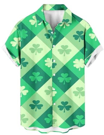 Kurzarmhemden für Herren zum St. Patrick's Day im Ausverkauf grün Bedruckte T Shirts mit Button Down Hawaiihemd für Bars Bars drinnen und Straßenparaden