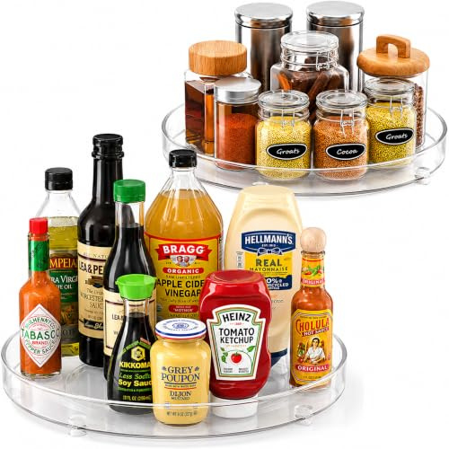 Clear Lazy Susan Organizer 2-Pack - 9 Inch Turntable for Kitchen, Pantry, Fridge, Bathroom, and Vanity Countertops, Acrylic Rotating Organizer