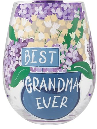 Enesco Lolita Designs - Bicchiere da vino senza stelo dipinto a mano, con scritta Best Grandma Ever, 590 ml, multicolore