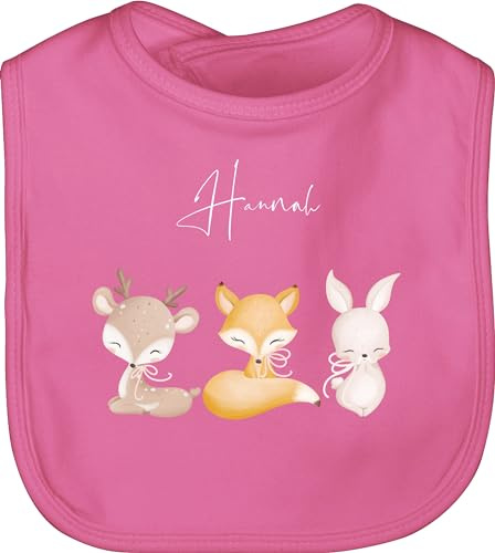 Geschenk mit Namen personalisiert by Shirtracer - Baby Lätzchen - Tiere - Reh Fuchs Hase süße Waldtiere mit Name