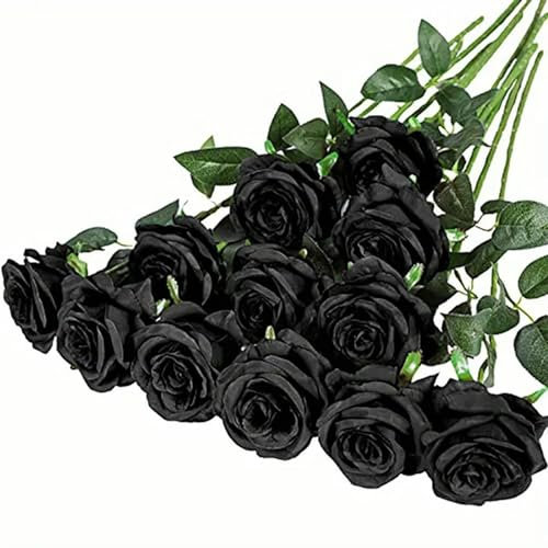BREEZYHUE 5 Stück realistischer künstlicher Rosenstrauß für Hochzeiten, Geburtstage und mehr für Blumenarrangements und Heimdekoration, Schwarz