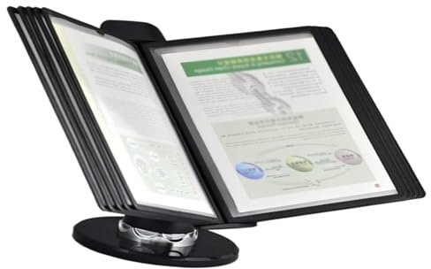 Referenz-Display-Dokumentenhalter, Um 360 ° verstellbarer Flip-File-Halter for den Schreibtisch, Katalogständer aus PVC und Metall, 10 doppelseitige Anzeigetaschen, zur Aufbewahrung von A4-Dokumenten