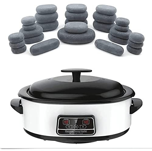 Hot Stone Kit Massaggio con Riscaldatore Digitale Pietre di Basalto Naturale 27 Pezzi per Home Spa Relax e Sollievo dal Dolore
