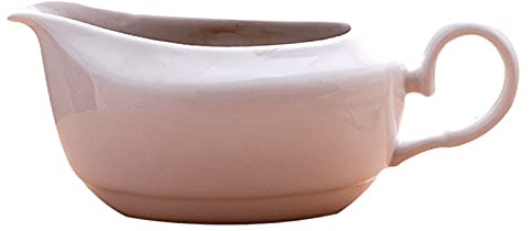 Saucer White Ceramic Sauce Boat with Pointed Spout Design, Gravy Sauce Boat for Microwave, Dishwasher and Freezer (420ml) Dish