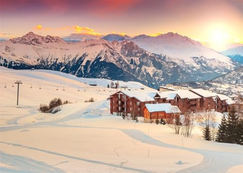 CORFOTO 2.5x1.8m Alpen Schnee Berg Landschaft Hintergrund Winter Schnee Ansicht Fotografie Hintergrund Schnee Stadt Hintergrund Weihnachten Dorf Dekor Hintergrund Xmas Party Foto Booth