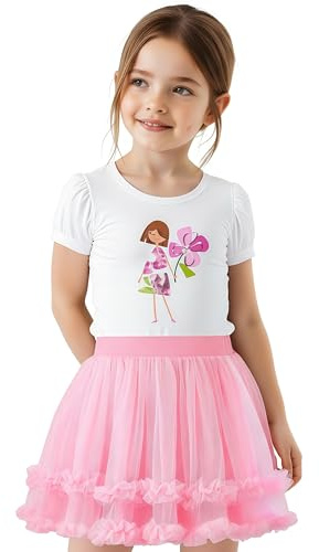 GroYolan Falda de Tutú para Niñas, Suave Falda de Tul para Niñas y Bebé, 2 Capas Falda Tutu con Forro, Volantes Princesa Faldas Fiesta Ballet Danza Carnaval Cosplay 1-10 Años