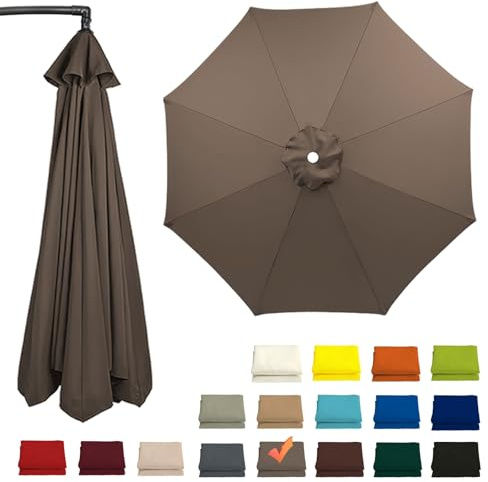 300CM Auvent De Remplacement pour Parasol De Jardin 270CM 230CM Dessus De Parapluie De Remplacement Pour 8 Bras, parasol de marché, Toile De Rechange Housse De Parapluie, Pour Terrasse Piscine(Dark Gr