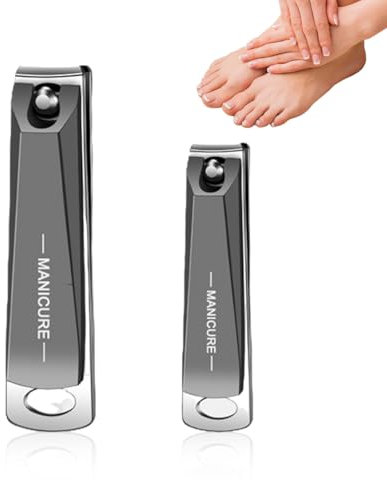 QOWIJEX 2 Piezas Cortaúñas de Acero Inoxidable, Ultraafilado, Cortaúñas y Dedos de los Pies, Lima Ergonómica y Cómoda para las Uñas, Cortaúñas Sharp para Personas Mayores, Adultos y Niños