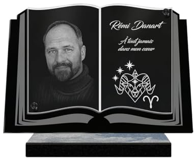 ETERNEL - Personalisierte Grabplatte Buch Astro Widder Foto und Text anpassbar, lasergravierte Grabplatte für Hommage, Grabstein, Leichen, Beerdigungen, Bestattung