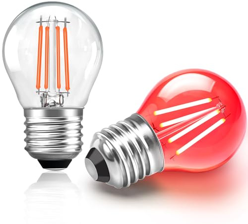 Caldarax 2 Stück E27 Rot LED Glühbirnen 4W 230V, Golf G45, Ersatz für 40W Glühlampe, 400LM, Klare Filament LED-Lampen, Farbige Glühbirne, Dekoration für Hochzeit Halloween Weihnachten Party Bar