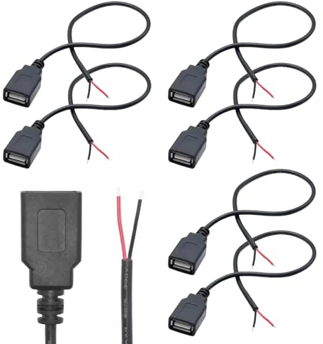 KARELLS 6 Stück USB-A Stecker,USB-A Weiblicher,Pigtail offenes Ende Stromkabel,30cm 22AWG 5V 3A,2-poliger Draht,Buchse Lötbar,für Geräte oder Ersatz