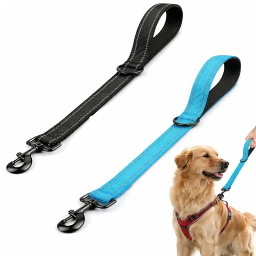 DEFIYEAR 2PCS Short Dog Lead - Reflective Dog Lead with Padded Handle, for Medium & Large Dogs, Nylon Training Leads for Walking Traffic Control and Safe Training in Crowded Areas