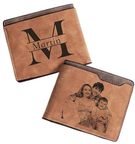 Easycosy Männer Papa, Personalisierte Geldbörse Herren mit Foto & Namen - Leder Geldbeutel Portmonee mit Gravur Großbuchstabe - Geschenke für Männer Papa Opa zum Valentinstag