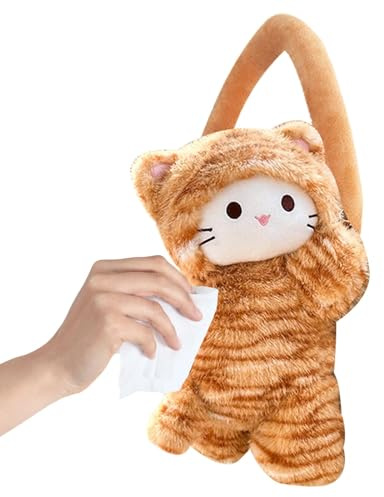 Katzen Cartoon Auto Taschentuchhalter Aufhängbarer | Tier Cartoon Auto Weicher Plüsch Papierserviettenhalter Taschentuchbox Süße Aufbewahrungsorganizer Für SUV