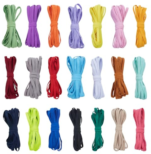 BENECREAT 105m 21 Farben Gummiband, 6mm breites elastisches Strickband zum Nähen, Stretchband für DIY-Kleidung, Stirnbänder, Dekorationen, Basteln, Nähzubehör