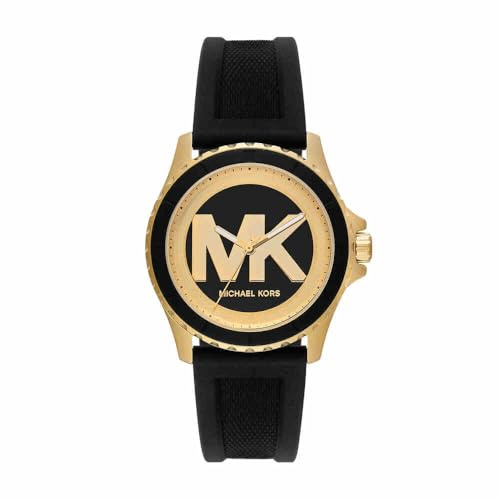 Michael Kors Reloj Everest para Mujer, Movimiento cronógrafo de Cuarzo con Correa de Acero Inoxidable o Silicona, 40 mm, Negro y Dorado